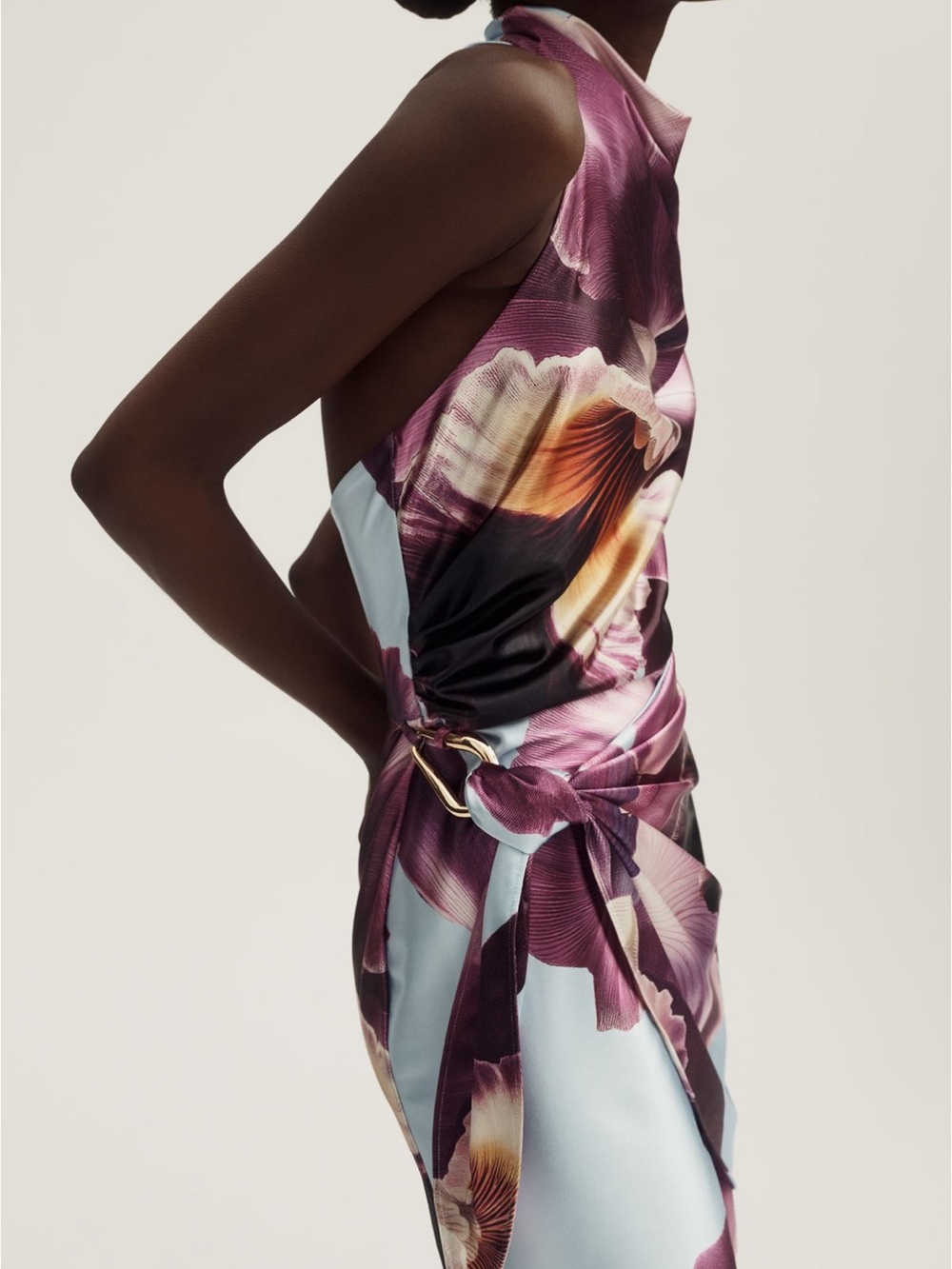 Anthropologie Purple Floral Satin Twist-Detail Mini Dress - Picture 3 of 6
